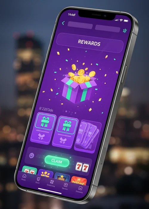Promotional banner displaying 555 Casino's welcome bonus with free spins and daily crypto offers for players.